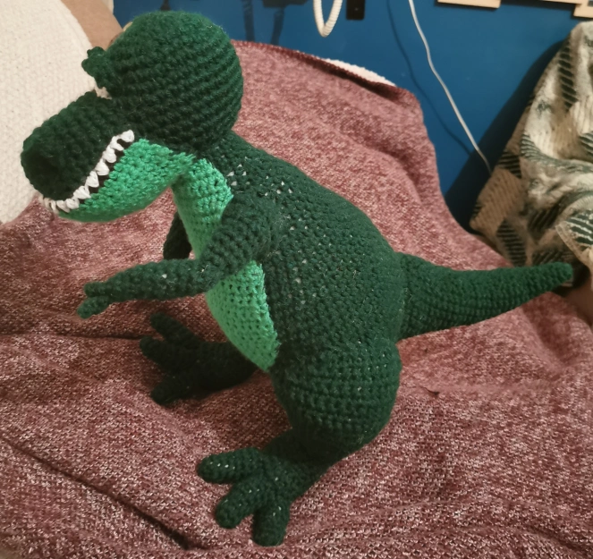 Crochet Tyrannosaurus Rex from the side